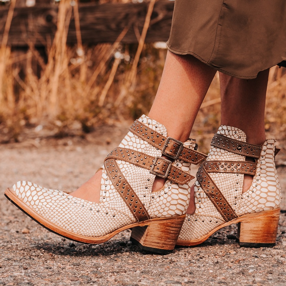 FREEBIRD Saphire White Croc Ankle Bootie